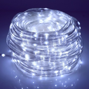 GIRLANDA LAMPKI OGRODOWE ZIMNA BIEL 10M 100 LED