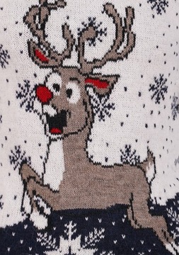 SWETER ŚWIĄTECZNY JASNY WEŁNIANY RENIFER RUDOLF S