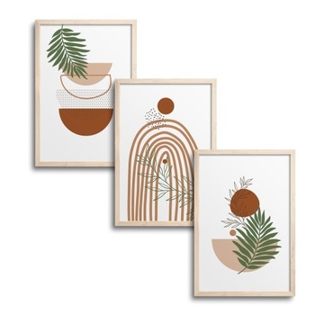 3x 30x40 CM ZESTAW TRZY OBRAZY PLAKAT W RAMIE DREWNIANEJ BOHO WZÓR TRYPTYK