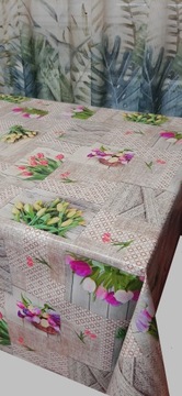 Клеенка, клеенка, скатерть, ТЮЛЬПАНЫ, ЦВЕТЫ, БЕЖЕВЫЙ