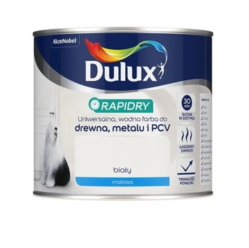 Farba akrylowa do drewna mebli metalu i PCV Dulux Rapidry 0,4L Biały mat