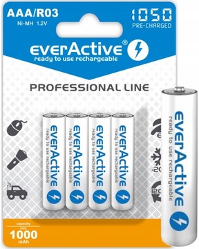 4 AKUMULATORKI everActive BATERIE R03/AAA 1050 mAh