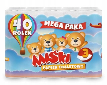 Papier toaletowy Miśki mega paka 40 rolek 3 w