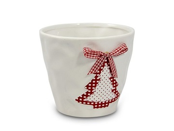 Doniczka osłonka ceramiczna 11 cm BIAŁA Świąteczna