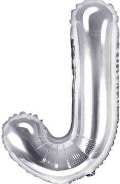 Balon foliowy LITERA J srebrny mały 35 cm NAPIS NA URODZINY metalik