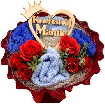 PREZENT dla Mamy bukiet kwiaty mydlane i ręczniki
