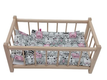 DREWNIANE ŁÓŻECZKO DLA LALEK LALKI + POŚCIEL 3 EL