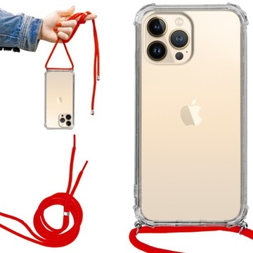 Etui Crossbody do IPHONE 13 PRO MAX Obudowa Ochronna ze Sznurkiem CZERWONYM