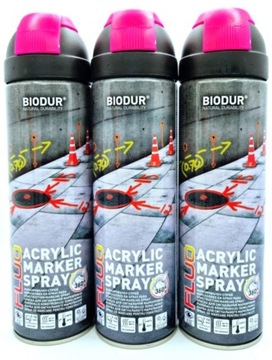SPRAY Farba Geodezyjna BIODUR 3 sztuki RÓŻOWY