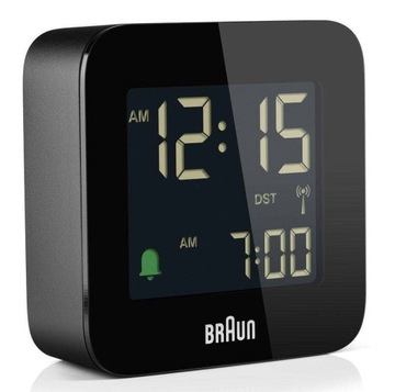 MAŁY KWADRATOWY CZARNY BUDZIK BRAUN BC08B-RC 6 cm STEROWANY RADIOWO DCF77