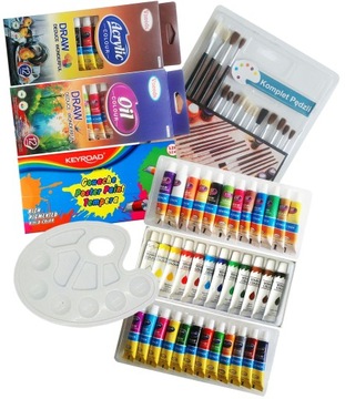 ZESTAW PEDZLE FARBY AKRYLOWE 36x12ml GWASZE OLEJNE