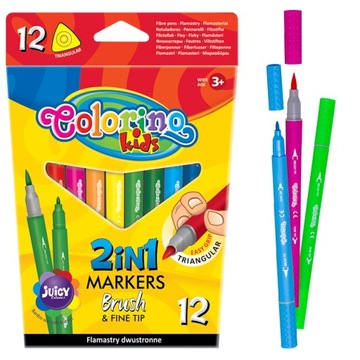 DWUSTRONNE FLAMASTRY PĘDZELKOWE COLORINO 12 KOL.