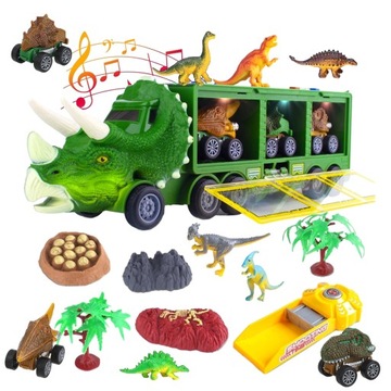 DINOZAUR ZESTAW 23 ZABAWEK TRANSPORTERÓW W 3 KOLORACH