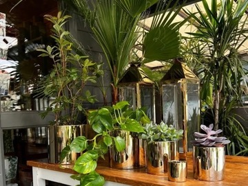 ЗОЛОТАЯ КРЫШКА, КЕРАМИЧЕСКИЙ ЗОЛОТОЙ ЦВЕТОЧНЫЙ ГОРШОК ДЛЯ ДОМА - ЦИЛИНДР 8X8 СМ