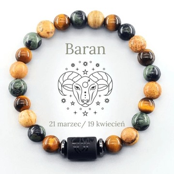 BRANSOLETKA MĘSKA ZNAK ZODIAKU Z KAMIENI NATURALNYCH, BARAN