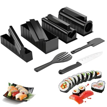 ZESTAW MASZYNKA DO ROBIENIA SUSHI PRASKA NÓŻ DO ROLEK RYŻU 5 KSZTAŁTÓW 11EL