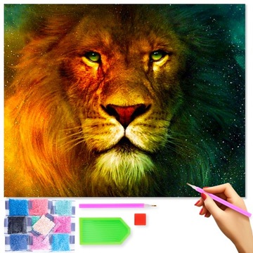 HAFT DIAMENTOWY Diamond Painting Mozaika Królewski Lew 40x50 cm Zestaw 5D