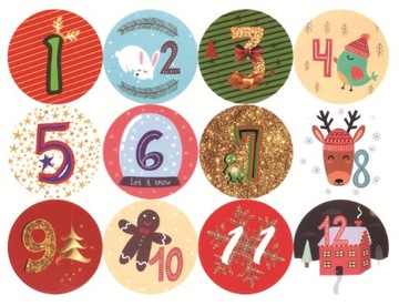 ZESTAW DIY KALENDARZ ADWENTOWY 24 NAKLEJKI ŚWIĘTA