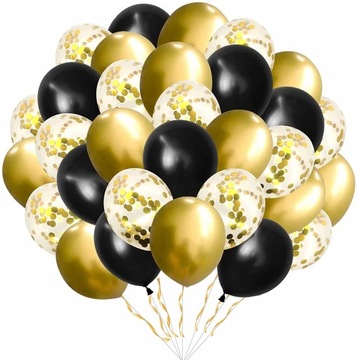 BALONY ZESTAW Balonów Glamour Czarne Złote 60 szt.
