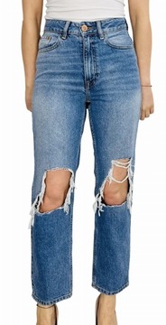 Jeansowe spodnie rurki dziury XS 34 River Island