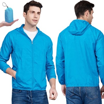 KURTKA PRZECIWDESZCZOWA Z KAPTUREM WIATRÓWKA LEKKA UNISEX NIEBIESKA ROZ XL