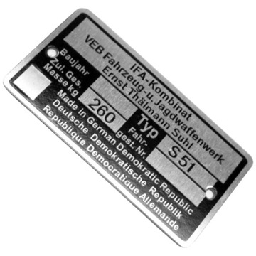 TABLICZKA ZNAMIONOWA ORYGINALNA SIMSON S51
