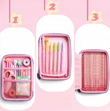 Пенал 3в1 Большая складная сумка ШКОЛЬНЫЙ ЕДИНОРОГ ДЛЯ ДЕВОЧКИ 3D