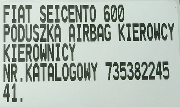FIAT SEICENTO 600 AIRBAG ULOŽENÍ VZDUCHOVÁ ŘIDIČE 735382245