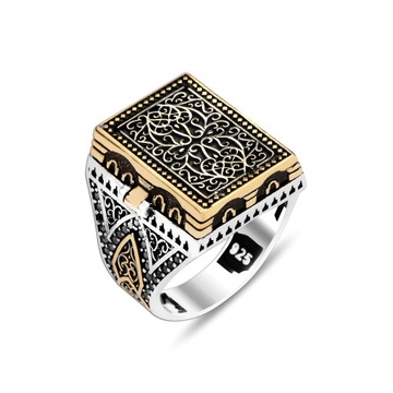 Unique 925K Sterling Silver Men's Ring with Secret Box,Ottoman Design