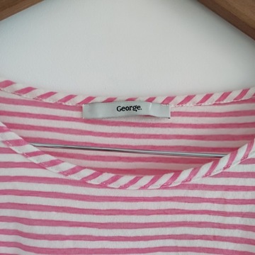 44 GEORGE bluzka odkryte ramiona paski róż biel marynarska minimalizm pink