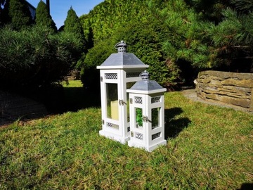 Деревянный садовый фонарь, белый фонарь, набор 2-в-1 для дома и дачи.