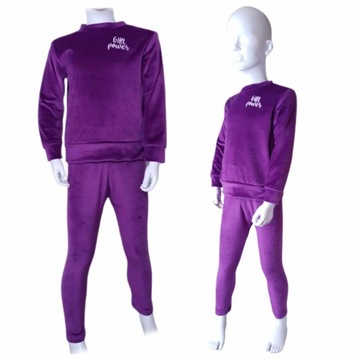 Piękny dres welurowy dziewczęcy śliwka spodnie legginsy polska produkcja