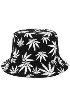 Bucket hat czapka dwustronna kapelusz marihuana liść listek czarna biała