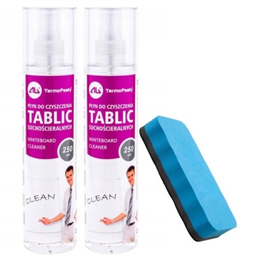 Płyn do bialych tablic suchościeralnych 250 ml do czyszczenia 2 szt + gąbka