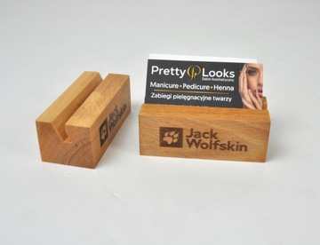 drewniany stojak na wizytówki, wizytownik z grawerem logo 10 szt.