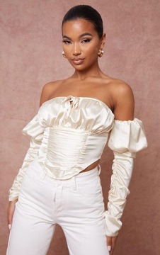 PRETTYLITTLETHING UL9 АТЛАСНЫЙ УКОРОЧЕННЫЙ ТОП-КОРСЕТ S