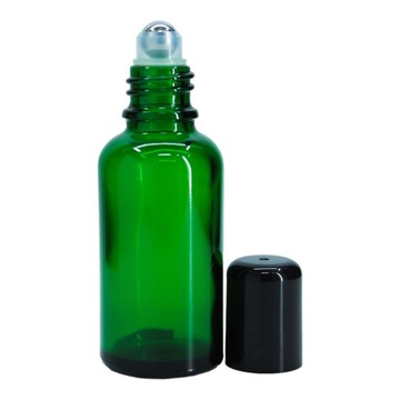 Butelka szklana 30 ml zielona z nakrętką czarną roll-on kulka stalowa