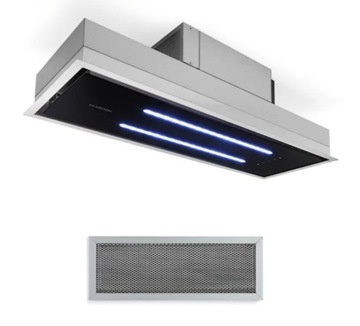Okap kuchenny sufitowy, 90 cm, 410 m³/h, 75 W, 3 prędkości, pilot LED