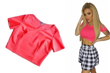 Damski KRÓTKI TOP Topik KRÓTKA BLUZKA krótki rękaw w KWIATY XS/S