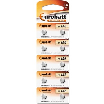 10x Bateria alkaliczna, guzikowa Eurobatt AG3 / LR41 / LR736 / 192, 1,5V