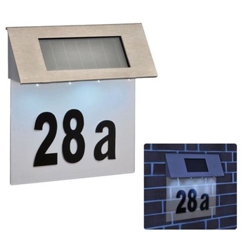NUMER DOMU Z LAMPĄ SOLARNĄ PODŚWIETLENIE LED STAL