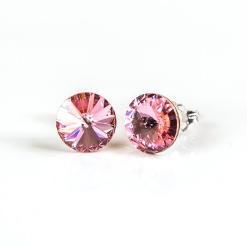 Srebrne Kolczyki 925 z kr. Swarovski Rivoli 8mm Light Rose