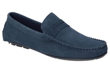 WYPRZEDAŻ MOKASYNY BUTY SKÓRZANE MĘSKIE WKŁADKA MEMORY FOAM SYSTEM NAVY 44