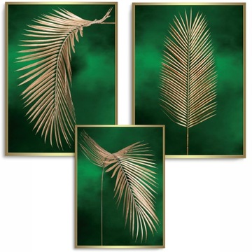 3X PLAKAT TRYPTYK ZŁOTE LIŚCIE PALMY DO RAMY ZŁOTA MONSTERA 59,4x84,1