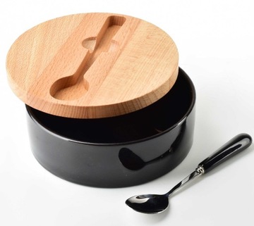 ФАРФОРОВАЯ САХАРНИЦА С ЛОЖКОЙ И БАМБУКОВОЙ КРЫШКОЙ