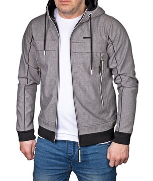 Kurtka męska szara z kapturem Quickside przejściowa softshell slim-fit XXL