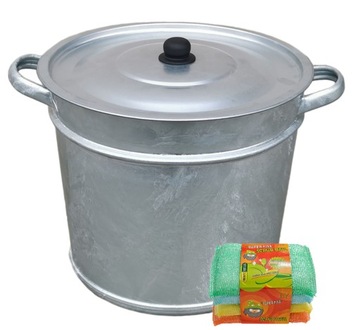 Kocioł stalowy ocynkowany 44cm pokrywa sitko garnek ocynk 50l gąbki gratis