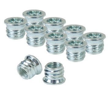 100x Mufa M8 x 10 mm z kołnierzem wkręcana do twardego materiału, drewna