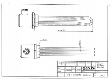 ТЭН для котла из нержавейки 3х1000Вт 6/4 крышка