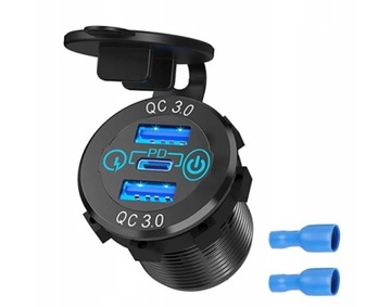 ROZDZIELNIA PANEL 12V 24V ŁADOWARKA USB QC 3.0 USB-C PD 60W GNIAZDO